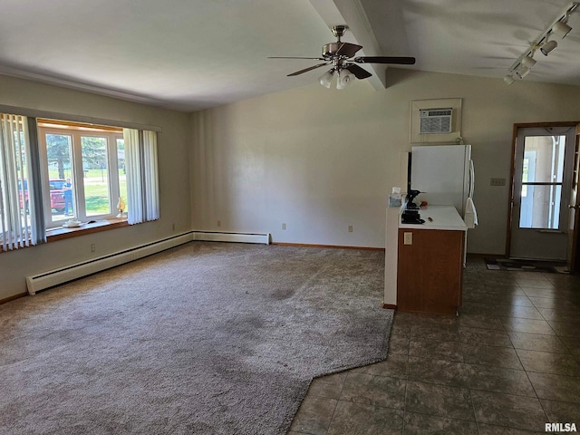 30154 395th Ave, Bellevue, IA 52031 - unfurnished living room with plenty of natural light, a ceiling fan, track lighting, and a baseboard heating unit
