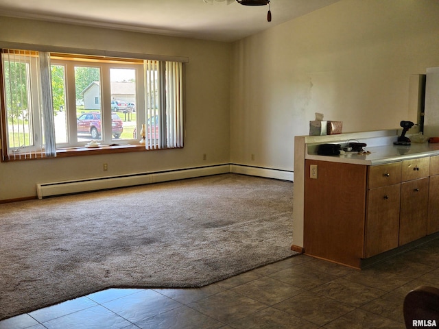 30154 395th Ave, Bellevue, IA 52031 - kitchen featuring dark carpet, a baseboard heating unit, and light countertops