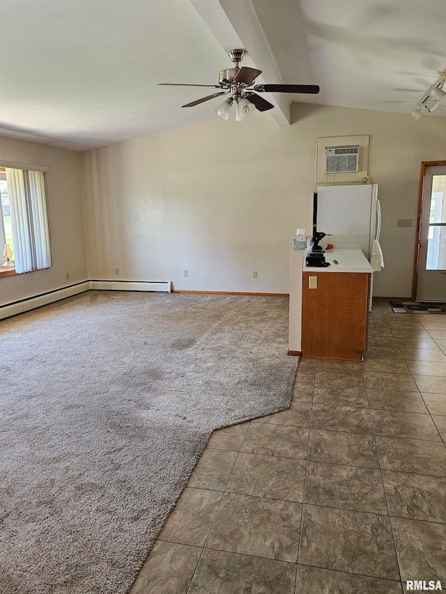 30154 395th Ave, Bellevue, IA 52031 - unfurnished living room with tile patterned floors, a ceiling fan, and a wall unit AC