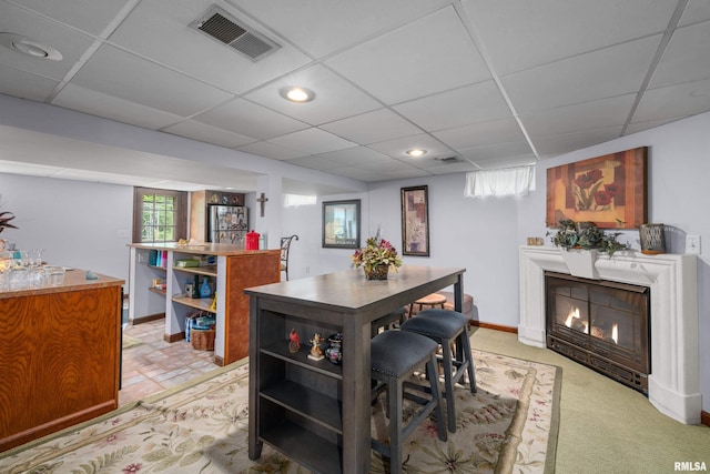 412 24th Ave, East Moline, IL 61244 - dining room with a glass covered fireplace, a drop ceiling, and recessed lighting