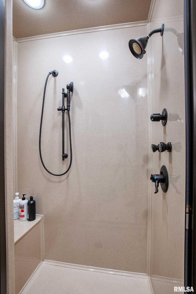 1903 Melvin Rd, West Frankfort, IL 62896 - bathroom featuring a stall shower and crown molding