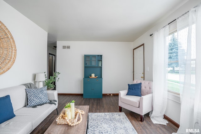 1817 W 3rd St, Milan, IL 61264 - living room featuring dark wood-style flooring and baseboards
