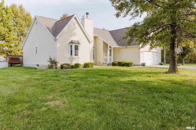 10224 Illinois Steel Rd, Johnston City, IL 62951 - view of front facade featuring a chimney, a front yard, an attached garage, and roof with shingles