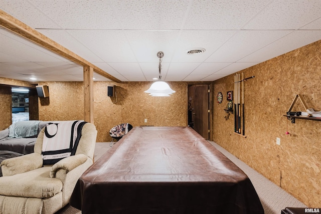 10224 Illinois Steel Rd, Johnston City, IL 62951 - rec room featuring a drop ceiling, billiards table, and carpet floors