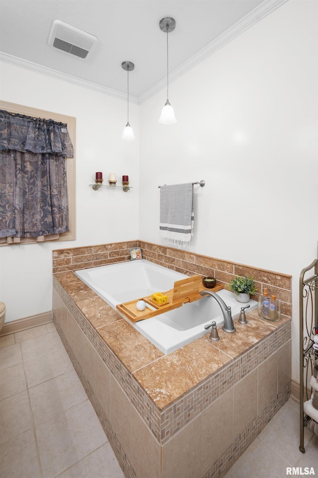 5003 48th St, Moline, IL 61265 - bathroom featuring a garden tub, tile patterned floors, and ornamental molding