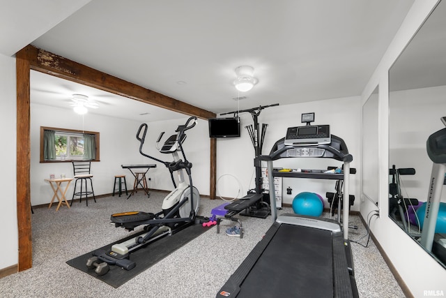 5003 48th St, Moline, IL 61265 - workout area featuring baseboards and a ceiling fan