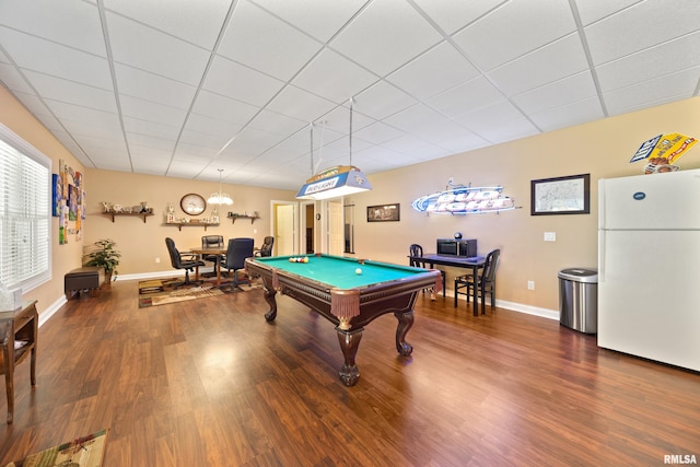 627 10th Ave, Silvis, IL 61282 - rec room featuring wood finished floors, billiards table, and a paneled ceiling