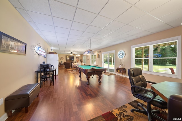 627 10th Ave, Silvis, IL 61282 - rec room featuring pool table, wood finished floors, and a drop ceiling