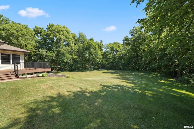 627 10th Ave, Silvis, IL 61282 - view of green lawn with a wooden deck