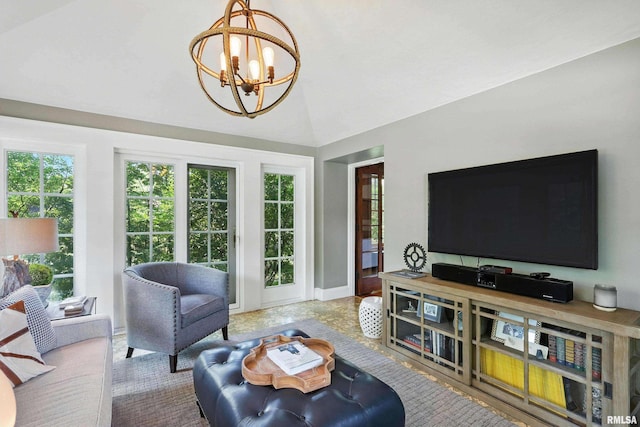 118 Ridgewood Ave, Davenport, IA 52803 - living room with a chandelier and lofted ceiling