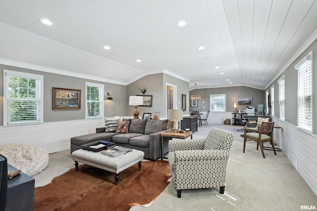 118 Ridgewood Ave, Davenport, IA 52803 - living area with light carpet, wainscoting, recessed lighting, healthy amount of natural light, and an office area