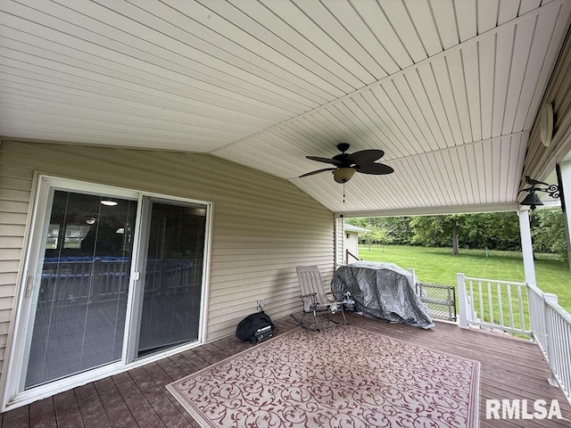 15293 Wall St, Carterville, IL 62918 - deck with ceiling fan and a yard