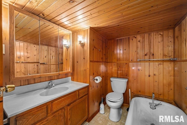 202 Washington Ave, Osco, IL 61274 - full bath featuring wooden ceiling, a bathtub, vanity, and wooden walls