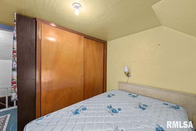202 Washington Ave, Osco, IL 61274 - bedroom with a closet, a textured ceiling, and vaulted ceiling