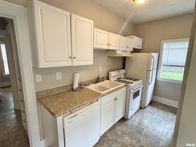 170 16th Ave, East Moline, IL 61244 - kitchen featuring white appliances, under cabinet range hood, white cabinetry, and light countertops