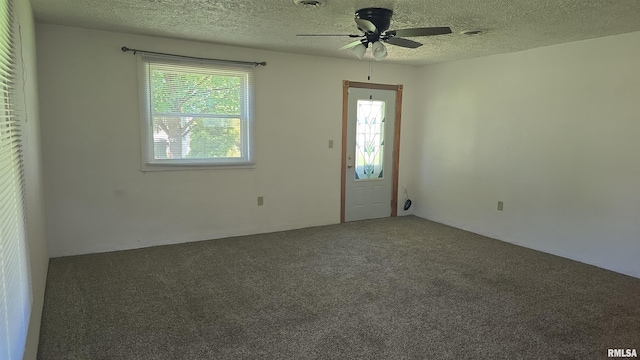 1102 40th St, Moline, IL 61265 - empty room with carpet flooring, healthy amount of natural light, a ceiling fan, and a textured ceiling