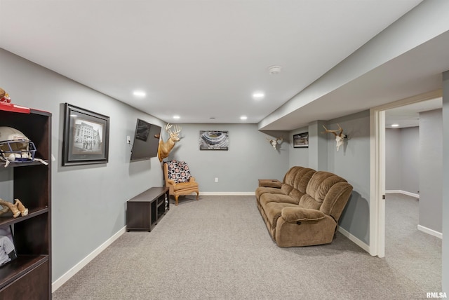 1217 7th St, De Witt, IA 52742 - carpeted living room with recessed lighting and baseboards