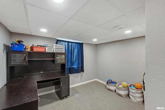1217 7th St, De Witt, IA 52742 - recreation room featuring carpet, a paneled ceiling, and recessed lighting