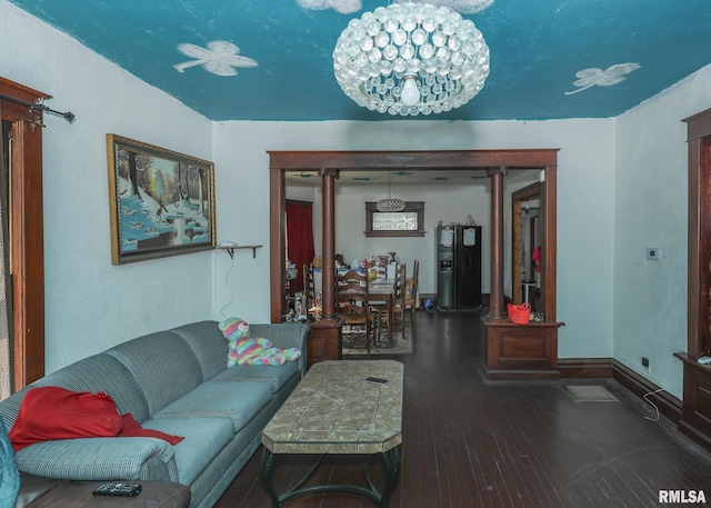 1610 12th Ave, Rock Island, IL 61201 - living area with hardwood / wood-style floors and a chandelier