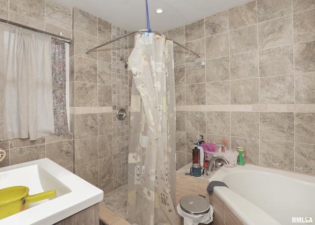 1610 12th Ave, Rock Island, IL 61201 - full bath featuring tile walls, tiled shower, a tub, and recessed lighting