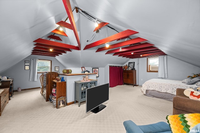 3110 Jefferson Ave, Davenport, IA 52803 - bedroom with vaulted ceiling, carpet floors, and cooling unit