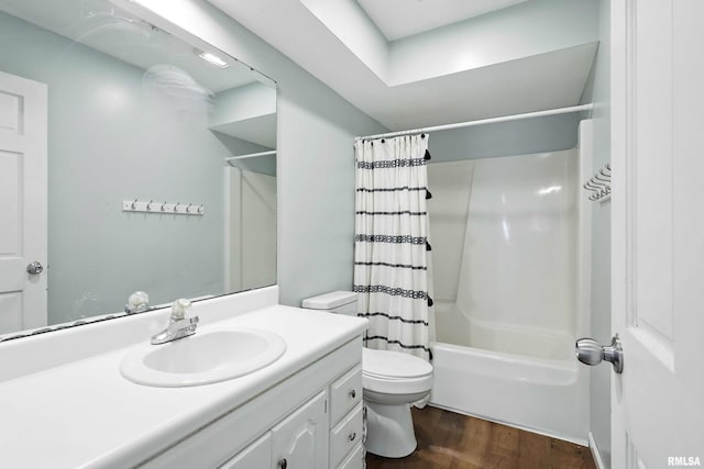 732 W 59th St, Davenport, IA 52806 - bathroom featuring vanity, wood finished floors, and shower / tub combo with curtain