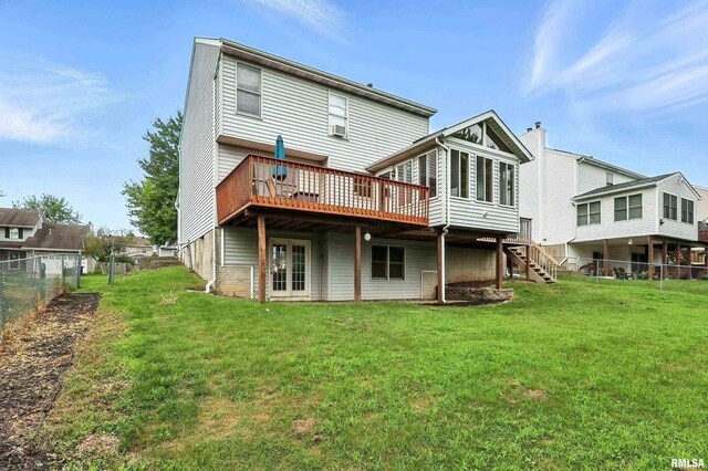 732 W 59th St, Davenport, IA 52806 - rear view of house with a wooden deck, a fenced backyard, and stairway