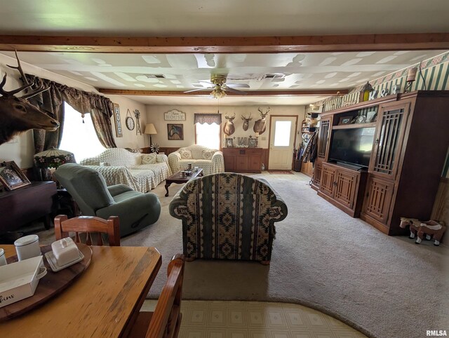 340 Dameron Ln, Vienna, IL 62995 - living area featuring light colored carpet and ceiling fan