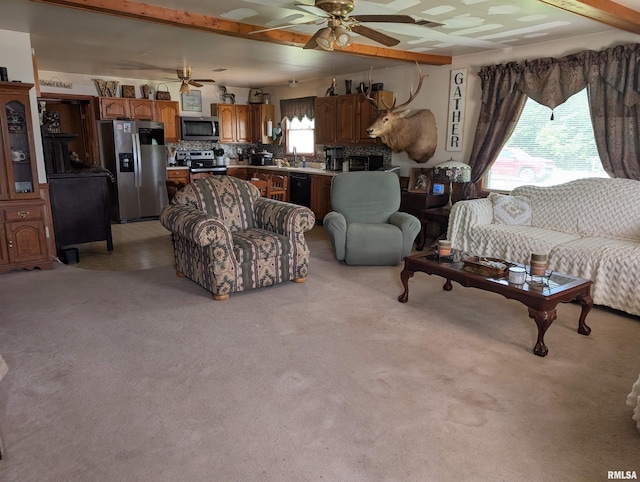 340 Dameron Ln, Vienna, IL 62995 - living area featuring a ceiling fan and light carpet