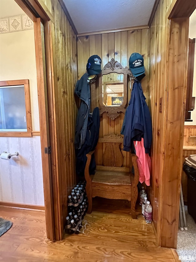 1723 Pershing Blvd, Clinton, IA 52732 - mudroom featuring wood finished floors and wood walls