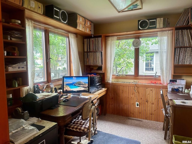 1723 Pershing Blvd, Clinton, IA 52732 - office area featuring healthy amount of natural light, wooden walls, and carpet
