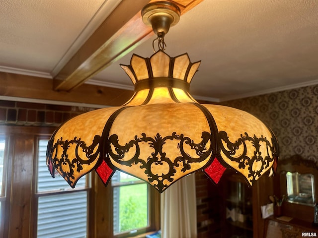 1723 Pershing Blvd, Clinton, IA 52732 - detailed view of wallpapered walls, crown molding, and a textured ceiling