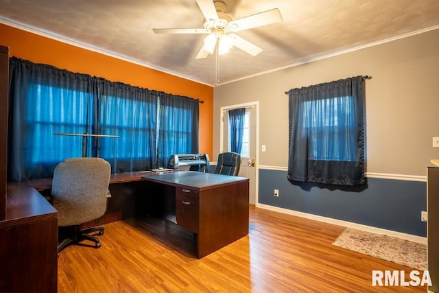 17000 Log Cabin Rd, Marion, IL 62959 - home office with wood finished floors, ceiling fan, and ornamental molding