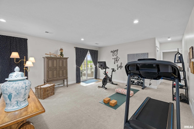 5835 Pigeon Creek Rd, Bettendorf, IA 52722 - workout area featuring carpet flooring and recessed lighting