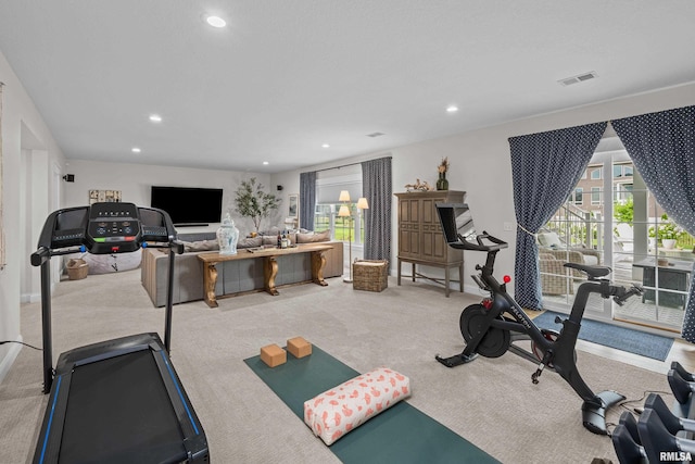 5835 Pigeon Creek Rd, Bettendorf, IA 52722 - workout area featuring carpet flooring and recessed lighting