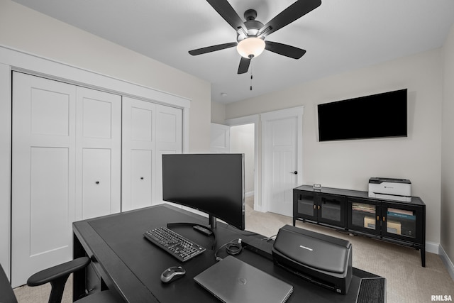 5835 Pigeon Creek Rd, Bettendorf, IA 52722 - office featuring light carpet and a ceiling fan