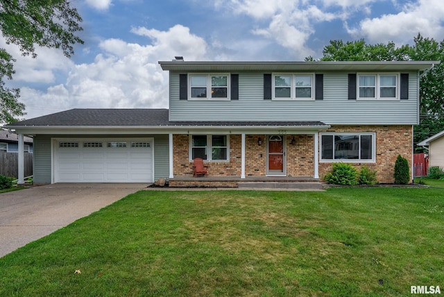 505 N 7th St, Eldridge, IA 52748 - view of front of property with brick siding, an attached garage, a porch, and concrete driveway