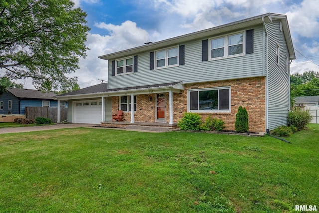 505 N 7th St, Eldridge, IA 52748 - view of front of home featuring driveway, brick siding, a garage, and a porch