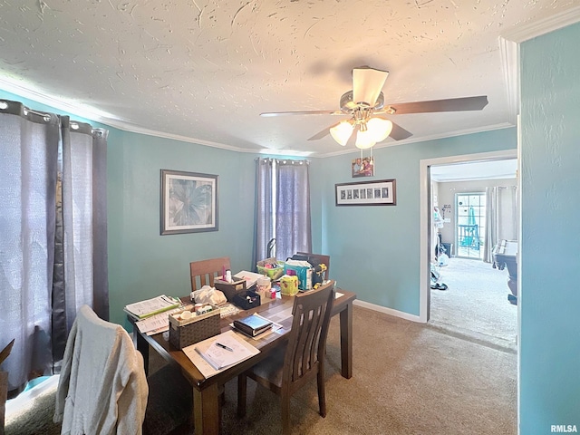 1426 32nd St, Rock Island, IL 61201 - carpeted dining room featuring ornamental molding and ceiling fan