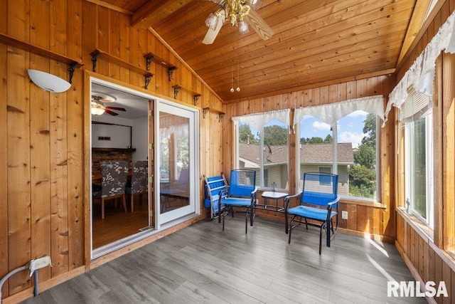 2917 W 65th St, Davenport, IA 52806 - sunroom / solarium with wood walls, wooden ceiling, and wood finished floors