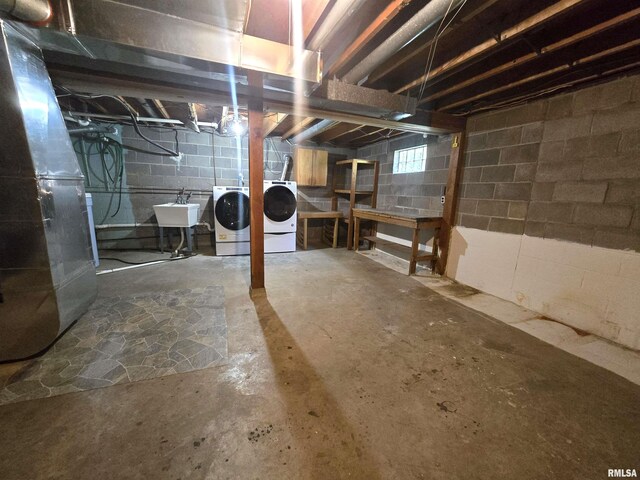 507 S Church St, Albany, IL 61230 - unfinished basement with washing machine and dryer and heating unit