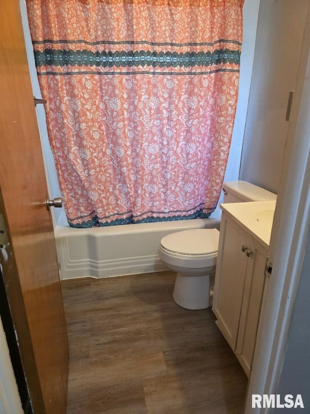 1405 26th St, Rock Island, IL 61201 - full bath with vanity, shower / tub combo with curtain, and wood finished floors