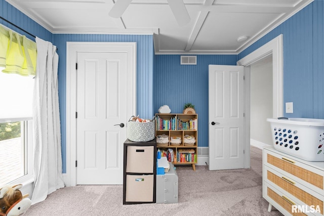 1309 5th St, Orion, IL 61273 - carpeted bedroom featuring ornamental molding and a ceiling fan