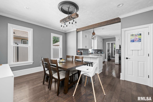 1309 5th St, Orion, IL 61273 - dining area with ornamental molding, dark wood-style floors, and recessed lighting