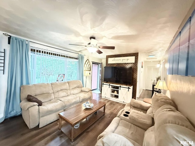 501 N Cambridge Dr, Desoto, IL 62924 - living area featuring dark wood-style floors and a ceiling fan
