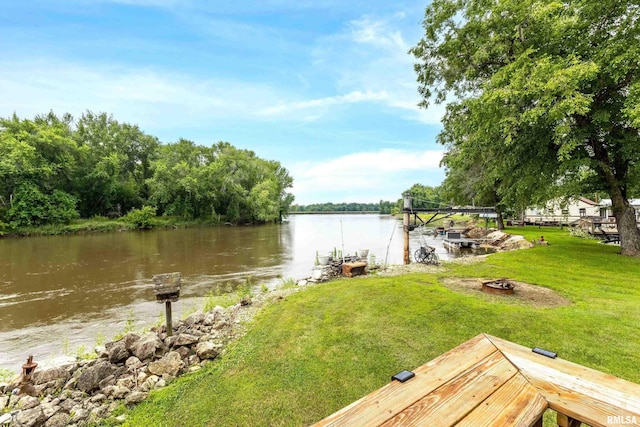 18599 317th St, Long Grove, IA 52756 - dock featuring a water view and a yard