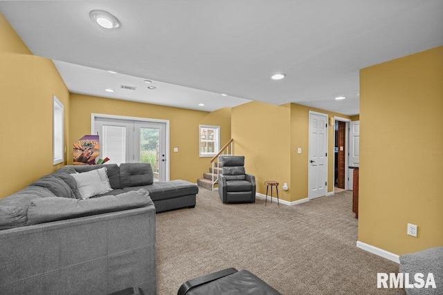 7319 106th Ave, Coal Valley, IL 61240 - carpeted living room with recessed lighting and stairs