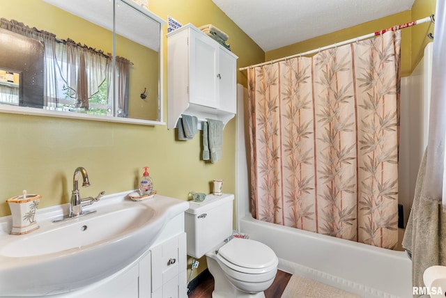 25622 1st Ave N, Hillsdale, IL 61257 - bathroom featuring vanity, shower / bathtub combination with curtain, and wood finished floors