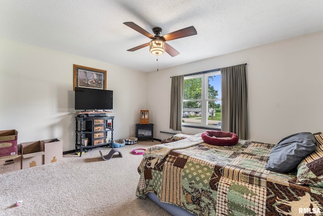 25622 1st Ave N, Hillsdale, IL 61257 - carpeted bedroom featuring a wood stove and a ceiling fan