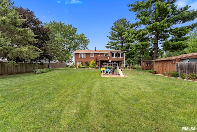 25622 1st Ave N, Hillsdale, IL 61257 - rear view of house with stairs, a wooden deck, and a shed